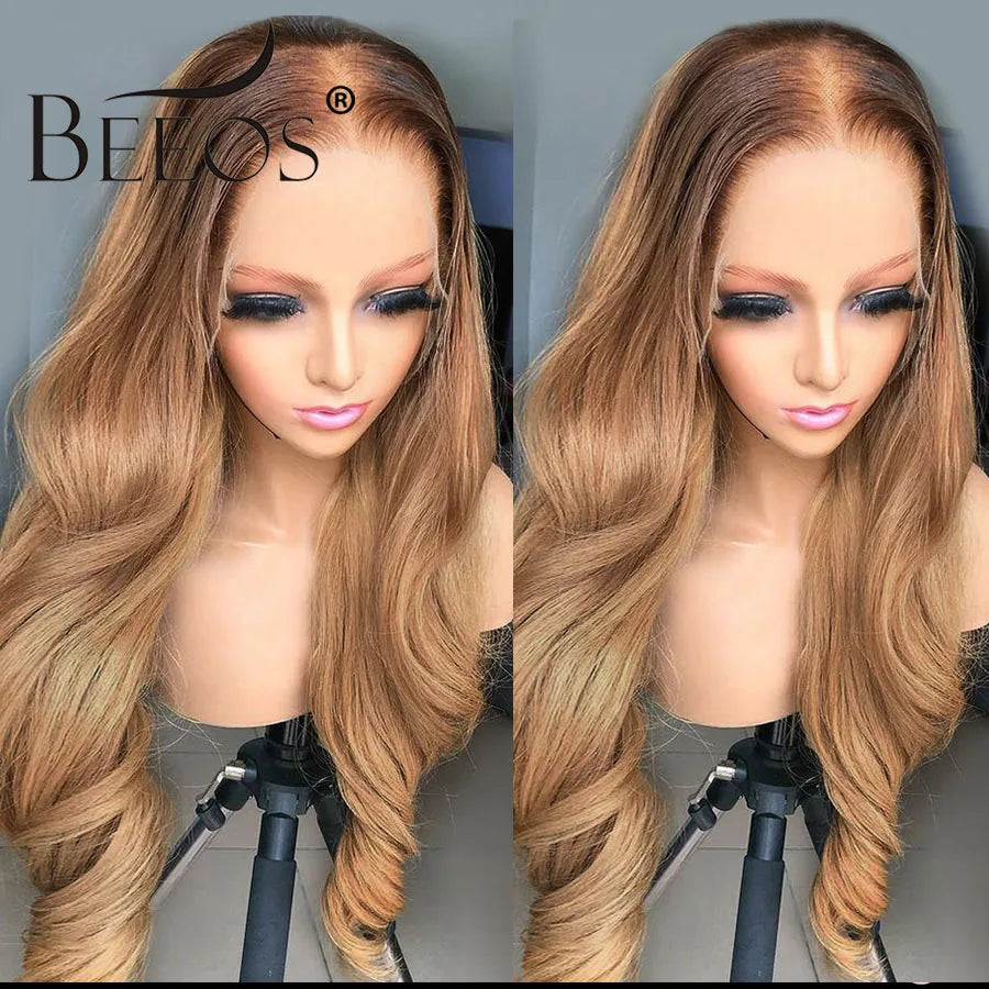 Ombre Honey Blonde 13x6 HD Lace Frontal Wig Body Wave HD Transparent Lace Front Human Hair Wigs For Women Pre Plucked Brazilian