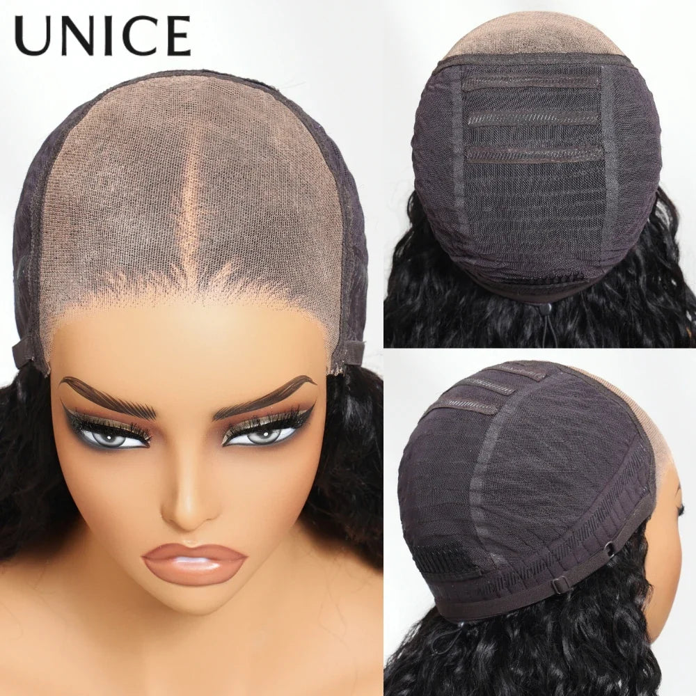 UNice 7x5 Bye Bye Slip Black to Chestnut Brown Ombre Yaki Straight Human Hair Wigs With Invisi Drawstring
