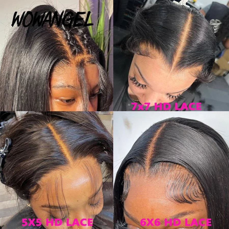 Wow Angel Glueless Wigs 5x5 HD Lace Closure Wigs Silk Straight Melt Skins Deep Part Ready to Go Human Hair Wig Remy For Woman