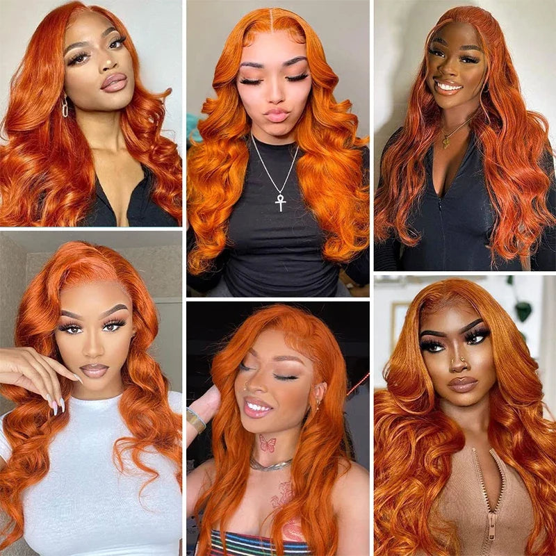 36 Inch Ginger Orange Body Wave 13x4 Lace Frontal Wig 200 Density 13x6 #350 Colored Wavy Lace Front Human Hair Wig For Women