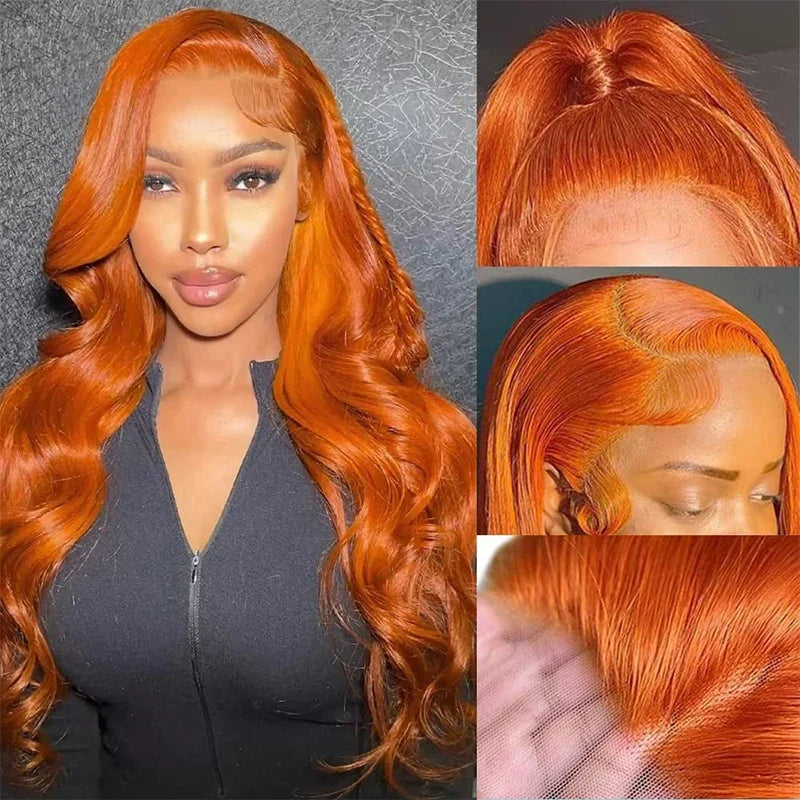 36 Inch Ginger Orange Body Wave 13x4 Lace Frontal Wig 200 Density 13x6 #350 Colored Wavy Lace Front Human Hair Wig For Women