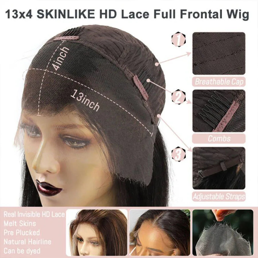 BEEOS 250% Invisible 13*6 HD Lace Full Frontal Human Hair Wigs Straight Pre Plucked 5*5 HD Lace Closure Wig For Women Brazilian