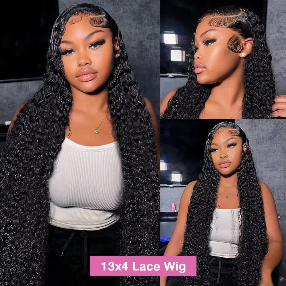 300% Curly Lace Front Human Hair Wig Wet and Wavy Wigs For Women Water Deep Wave 13x6 HD Lace Frontal Human Hair Wig 250 Density