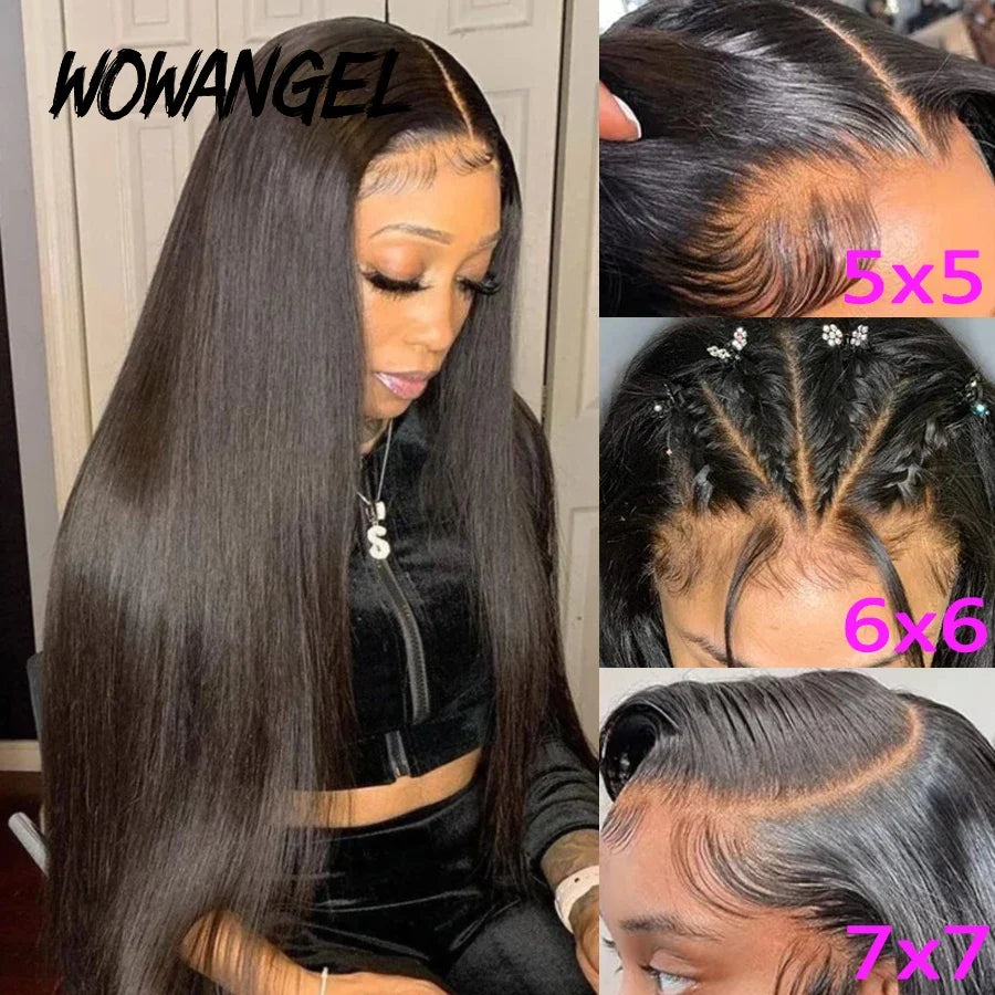 Wow Angel Glueless Wigs 5x5 HD Lace Closure Wigs Silk Straight Melt Skins Deep Part Ready to Go Human Hair Wig Remy For Woman