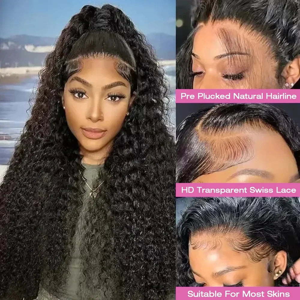 300% Curly Lace Front Human Hair Wig Wet and Wavy Wigs For Women Water Deep Wave 13x6 HD Lace Frontal Human Hair Wig 250 Density