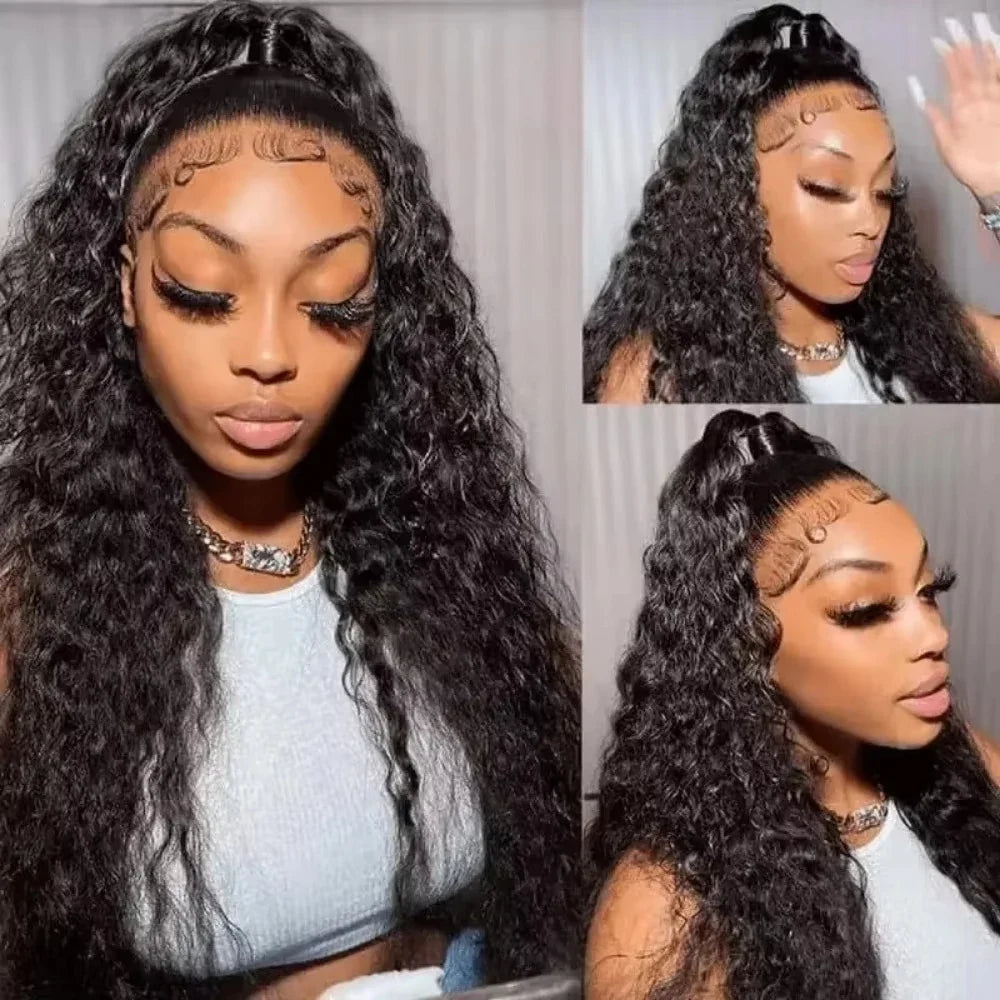 300% Curly Lace Front Human Hair Wig Wet and Wavy Wigs For Women Water Deep Wave 13x6 HD Lace Frontal Human Hair Wig 250 Density