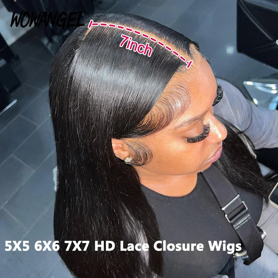 Wow Angel Glueless Wigs 5x5 HD Lace Closure Wigs Silk Straight Melt Skins Deep Part Ready to Go Human Hair Wig Remy For Woman