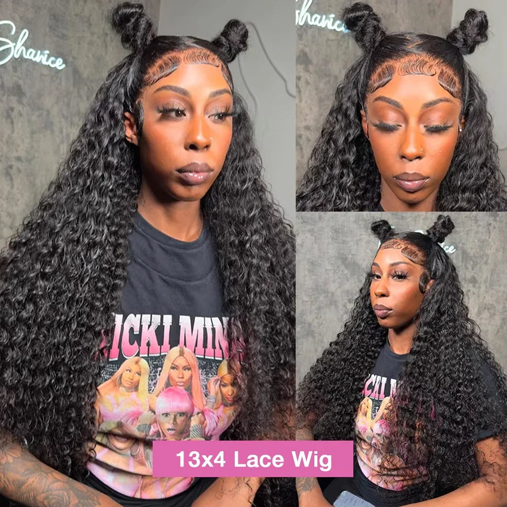 300% Curly Lace Front Human Hair Wig Wet and Wavy Wigs For Women Water Deep Wave 13x6 HD Lace Frontal Human Hair Wig 250 Density