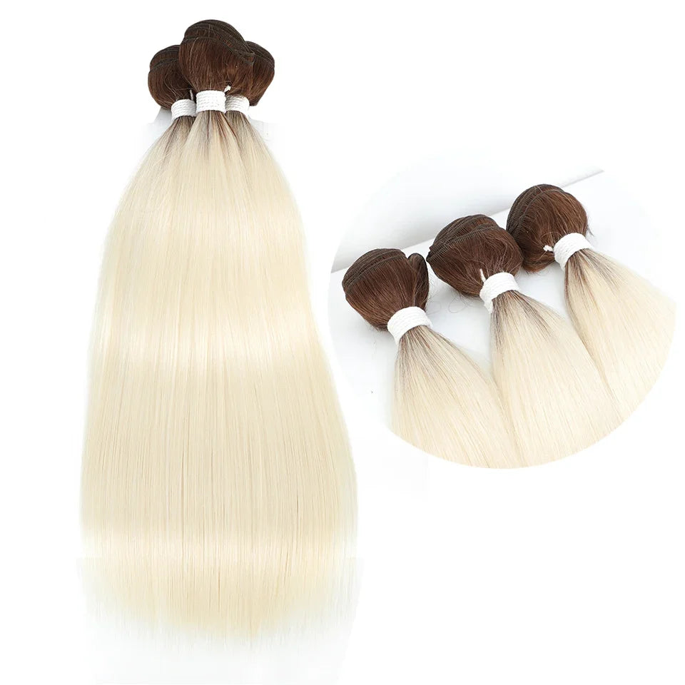 613 Honey Blonde Straight Hair Bundles Ombre Hair Extension 30 32 34 36Inch Super Long Hair Grey Synthetic Straight Hair Weaving