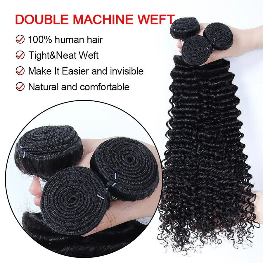 32 inch HD Lace Frontal With Bundles Deep Wave Human Hair 5x5/6x6/13x4/13x6 Brazilian Remy Hair Melt Skins Hair Weave Extension