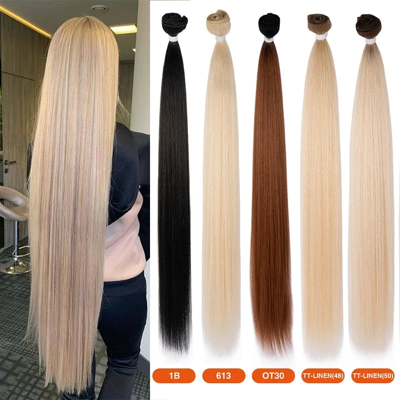613 Honey Blonde Straight Hair Bundles Ombre Hair Extension 30 32 34 36Inch Super Long Hair Grey Synthetic Straight Hair Weaving