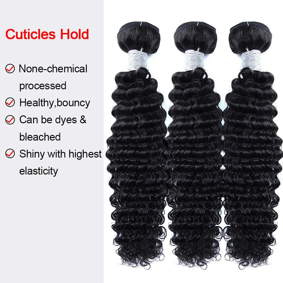 32 inch HD Lace Frontal With Bundles Deep Wave Human Hair 5x5/6x6/13x4/13x6 Brazilian Remy Hair Melt Skins Hair Weave Extension