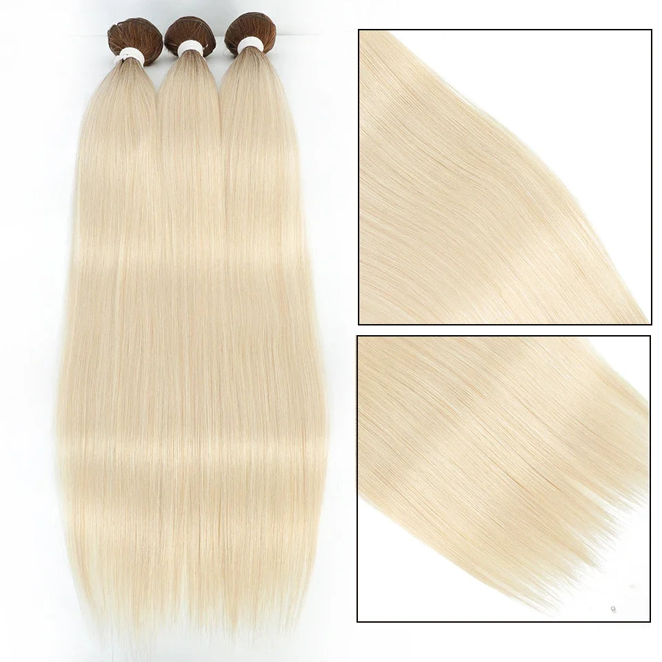 613 Honey Blonde Straight Hair Bundles Ombre Hair Extension 30 32 34 36Inch Super Long Hair Grey Synthetic Straight Hair Weaving
