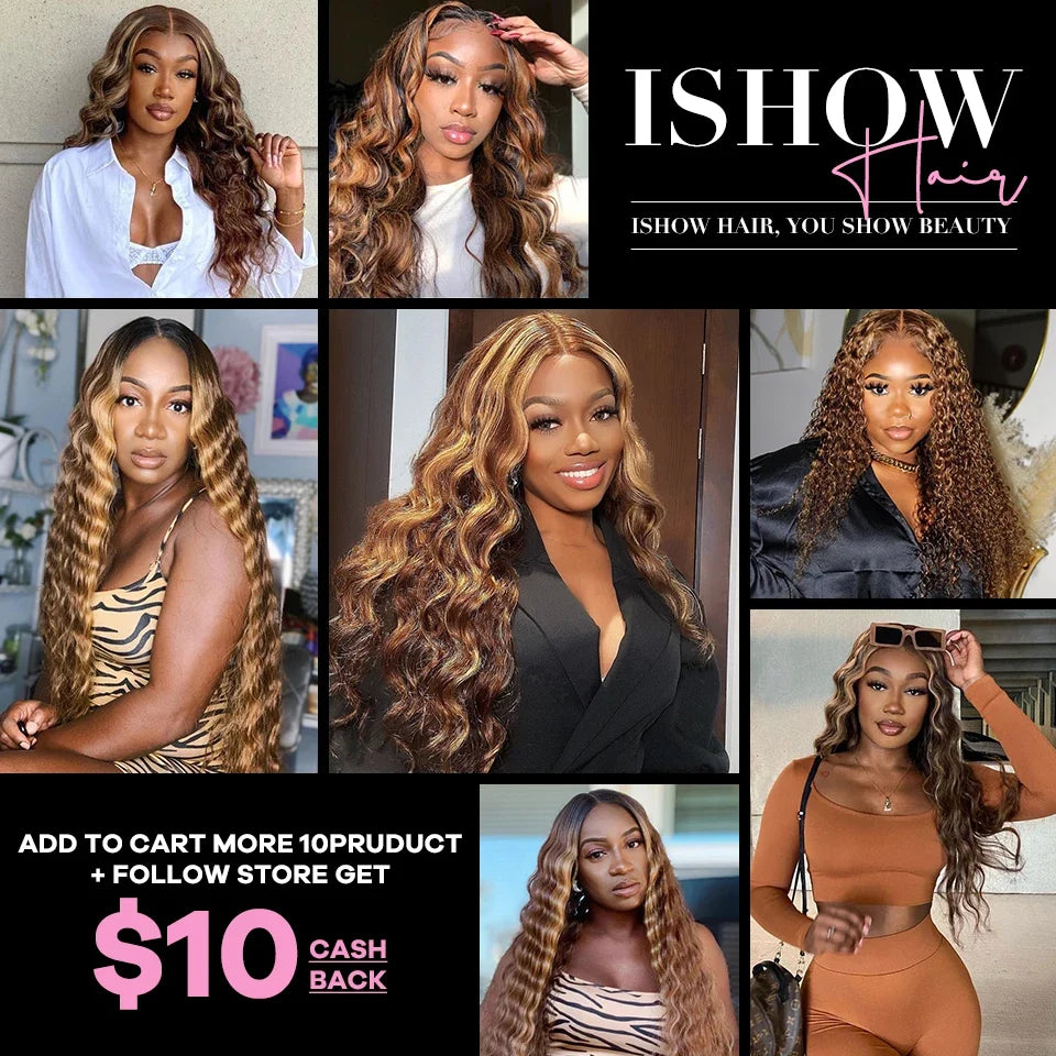Ishow Brazilian Highlight Loose Deep Wave Bundles 4/27 Honey Blonde Human Remy Hair Extensions 1 3 4 PCS Ombre Hair For Women