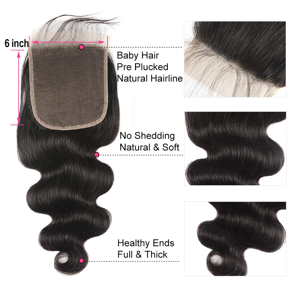 AliPearl Human Hair Bundles With Transparent Lace 6x6 Closure Brazilian Body Wave Bundle With Closure Human Hair Weave Extension