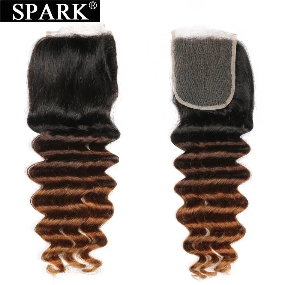 Spark Brazilian Loose Deep Wave Bundles With Closure Ombre Hair Human Hair With Lace Closure Remy Hair Extension Medium  Ratio