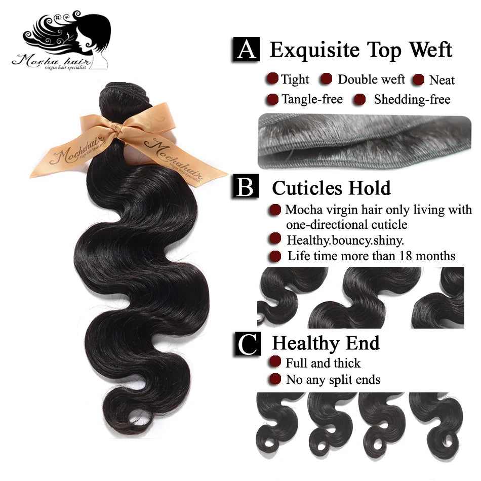 MOCHA Hair10A  Brazilian Virgin Hair Body Wave 3 Bundles16'-26'100% Unprocessed Human Hair Extension Natural Color Free Shipping