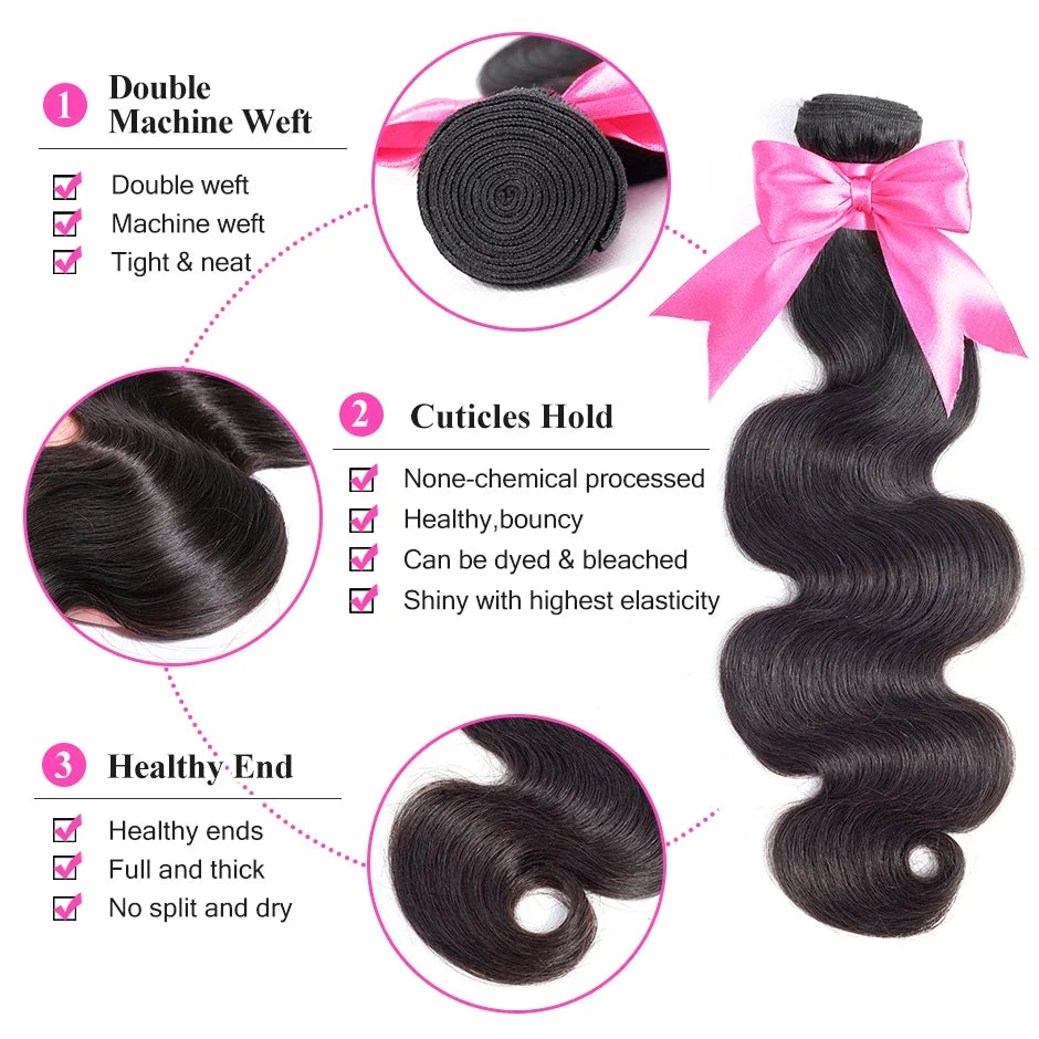 ISEE HAIR Human Hair Bundles With Frontal 13*4 Pre Plucked Lace Frontal Remy Peruvian body Wave Bundles With Frontal