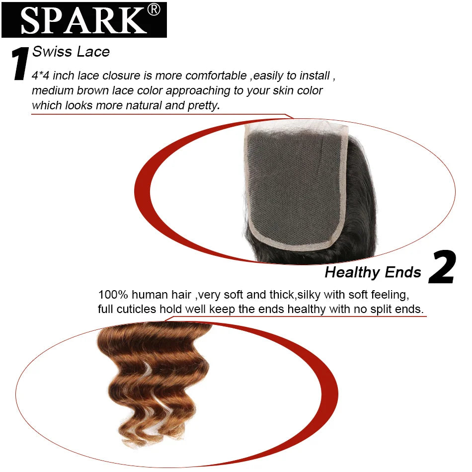 Spark Brazilian Loose Deep Wave Bundles With Closure Ombre Hair Human Hair With Lace Closure Remy Hair Extension Medium  Ratio