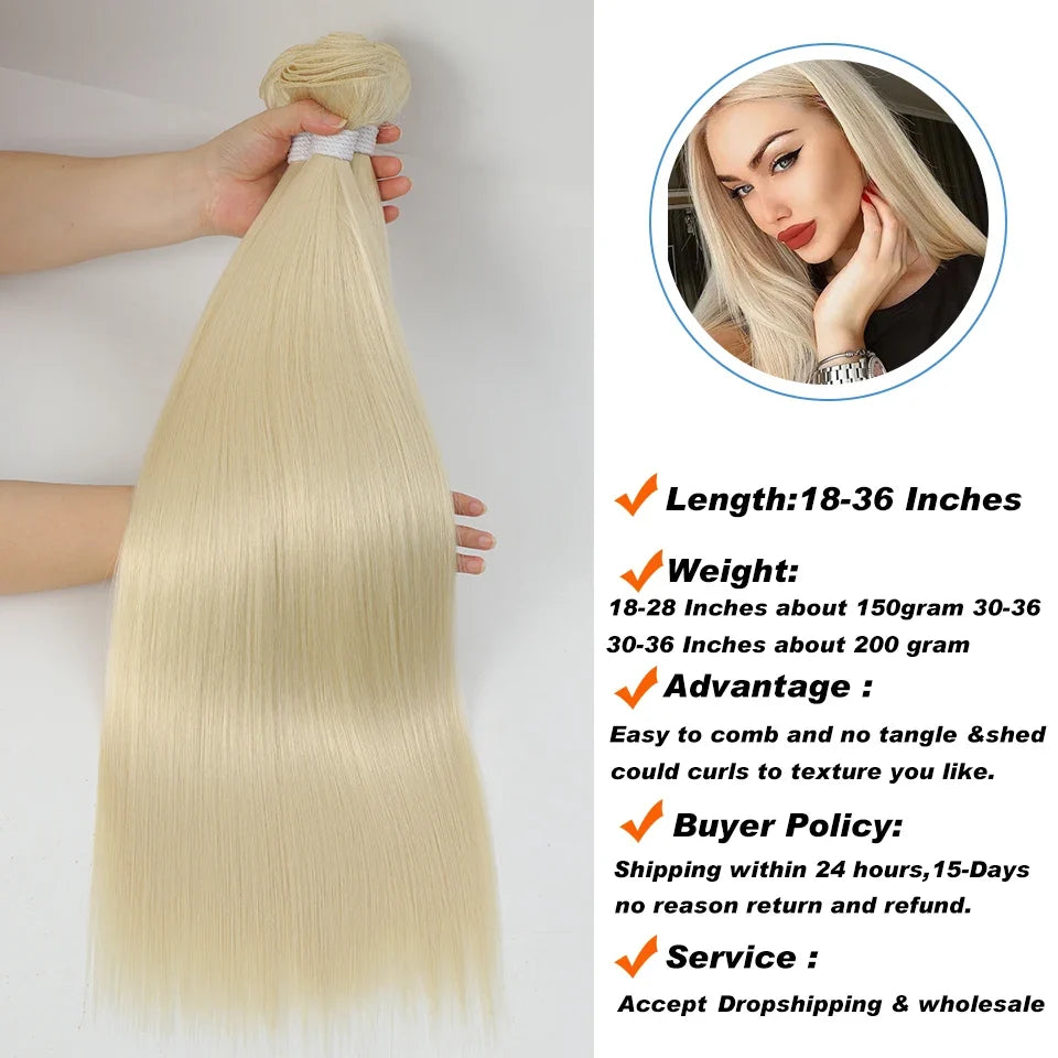 613 Honey Blonde Straight Hair Bundles Ombre Hair Extension 30 32 34 36Inch Super Long Hair Grey Synthetic Straight Hair Weaving