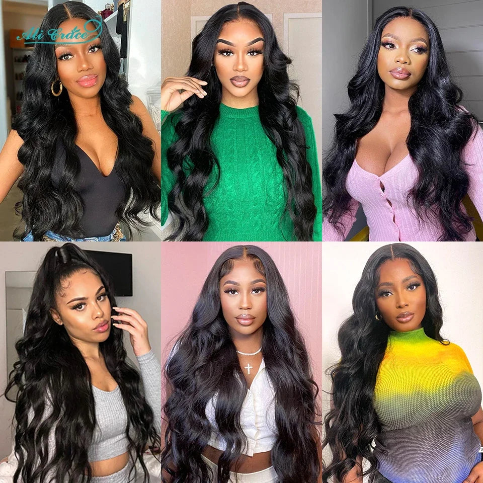 Ali Grace Hair Brazilian Body Wave Bundles With Frontal 13x4 Body Wave Human Hair 3 Bundles With 13x4 Frontal Transparent Lace