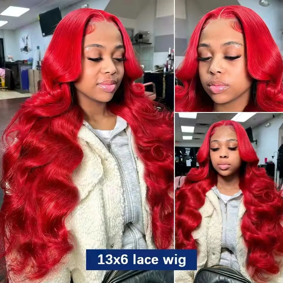 13x6 Lace Frontal Wig Hot Red Body Wave 30 40 Inch 13x6 Lace Front Human Hair Wigs Preplucked Red Colored 4x4 5x5 HD Transparent