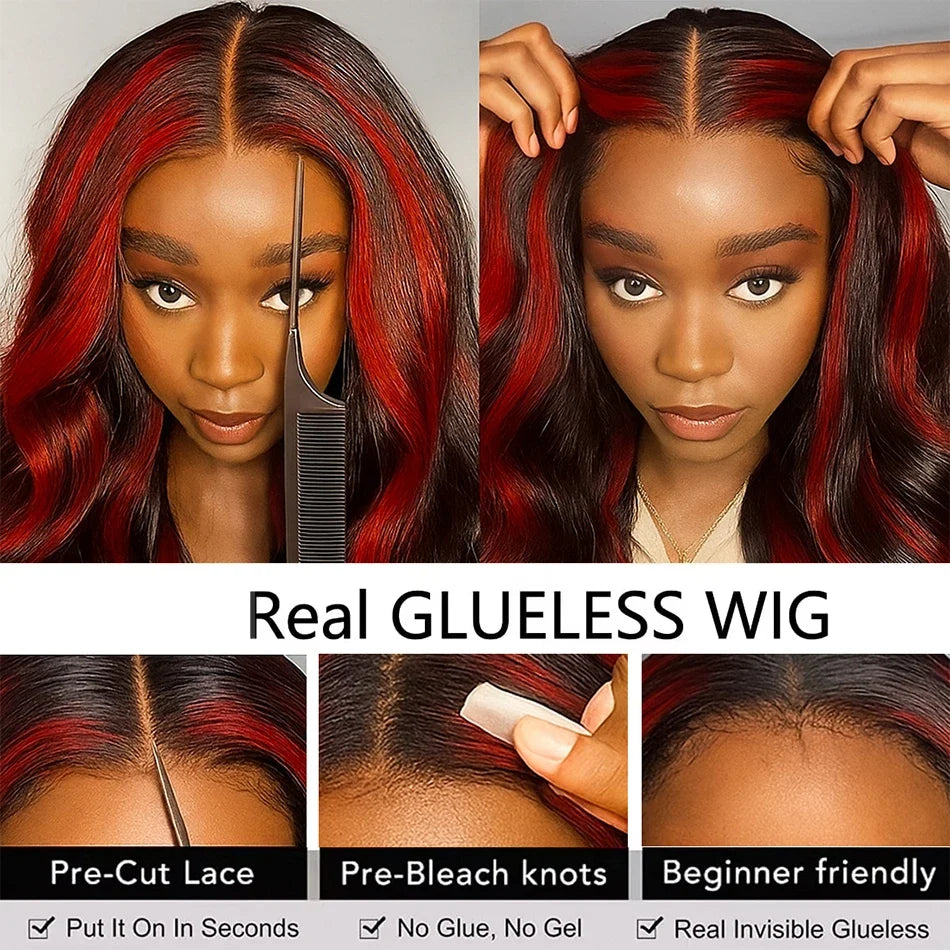 1B/99j Burgundy Highlight Lace Front Wig 30 Inch 5x5 Glueless Body Wave Wear And Go Wigs Brazilain Red Colored Human Hair Wigs