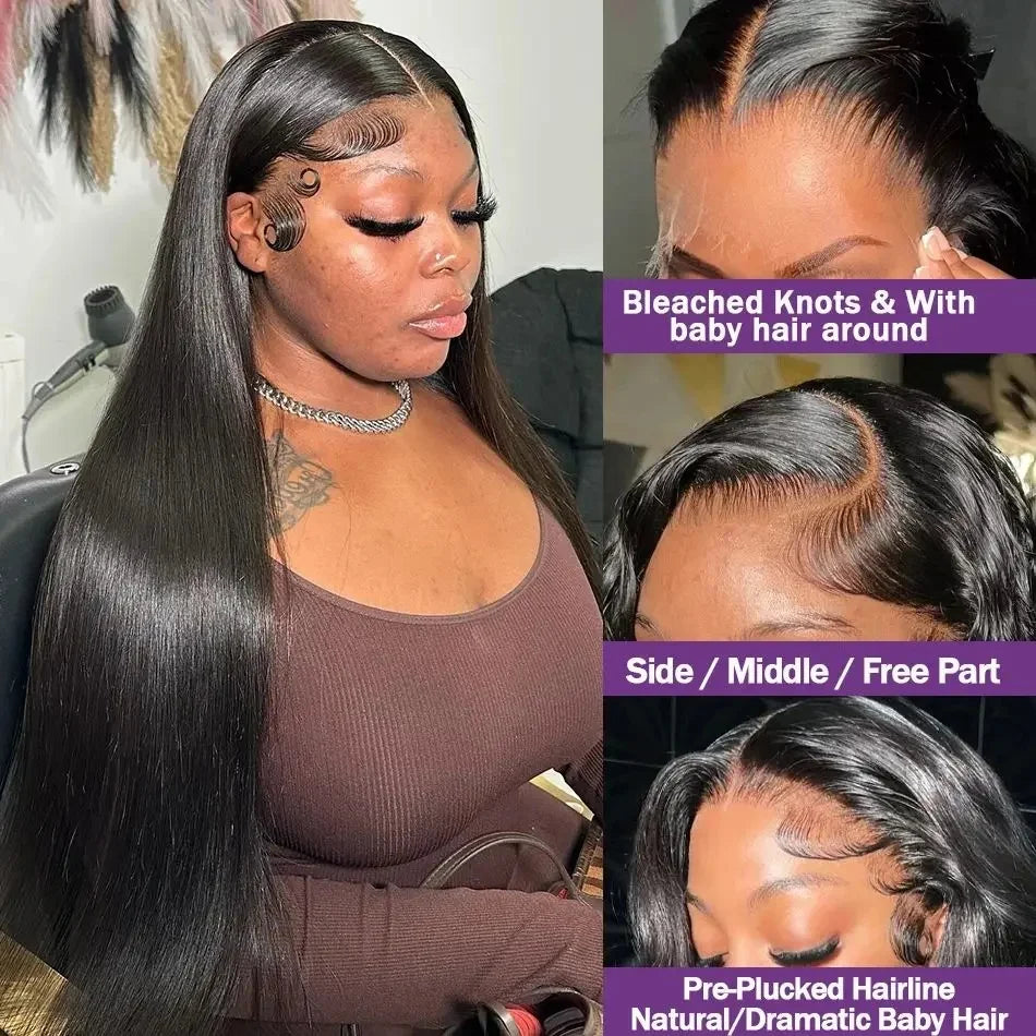 13x4 13x6 Hd Bone Straight Transparent Lace Front Wig Human Hair 40 Inch Pre Plucked Lace Front Wigs 200 Density Human Hair Wigs