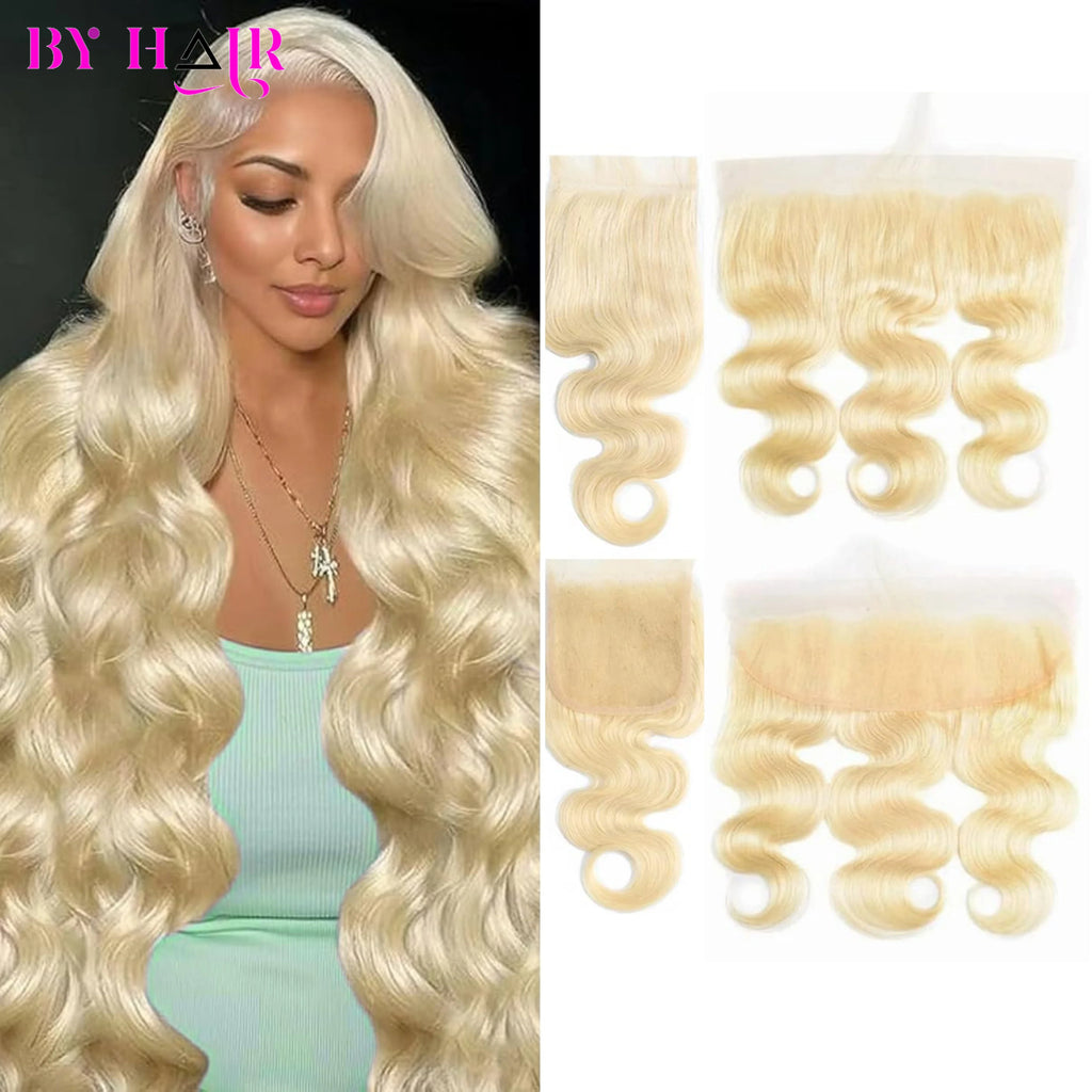 613 Blonde Body Wave Closure 13x4 Lace Frontal Human Hair Pre-Plucked With HD Transparent Lace Remy Peruvian Hair 150% Density