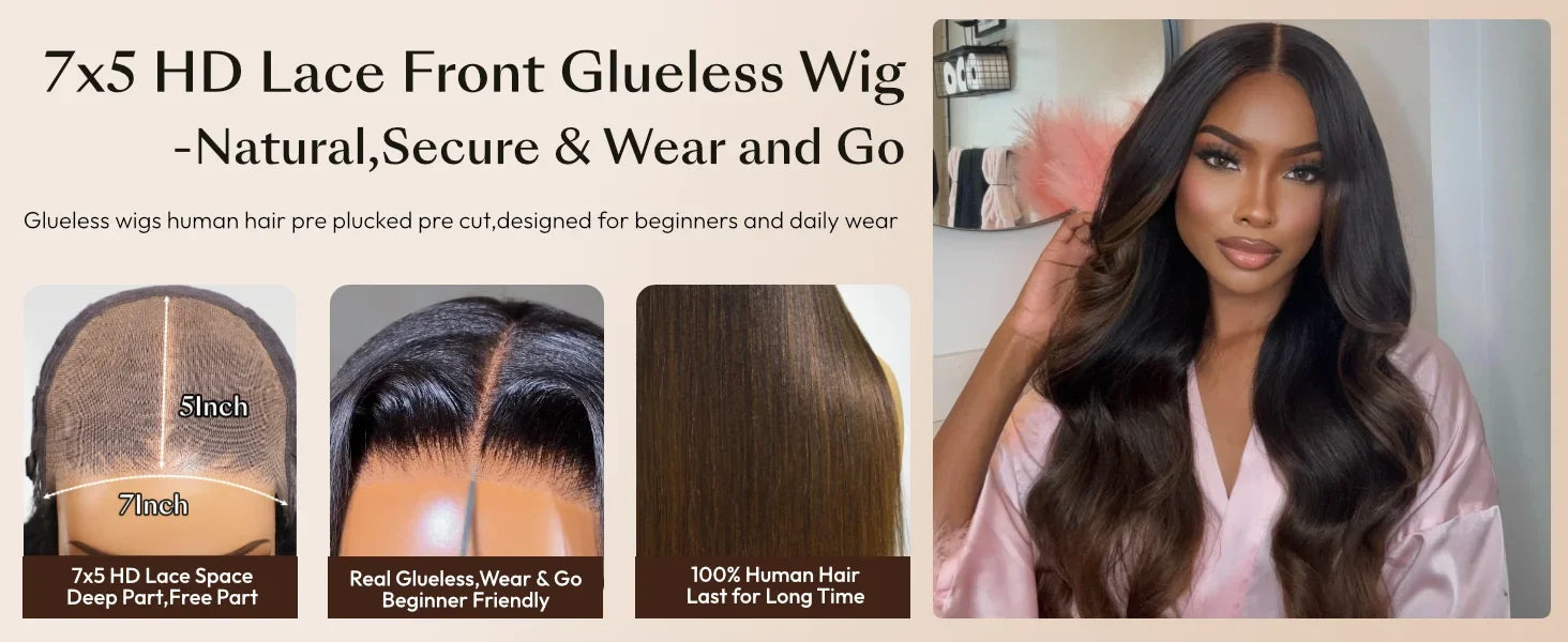 UNice 7x5 Bye Bye Slip Black to Chestnut Brown Ombre Yaki Straight Human Hair Wigs With Invisi Drawstring