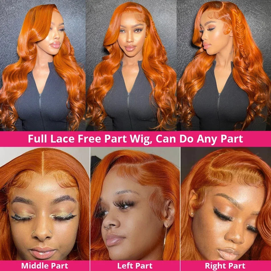 30 inch 13x4 Orange Ginger Lace Front Wig Body Wave Lace Frontal Wig Brazilian Ginger Human Hair Colored Wigs Pre Plucked