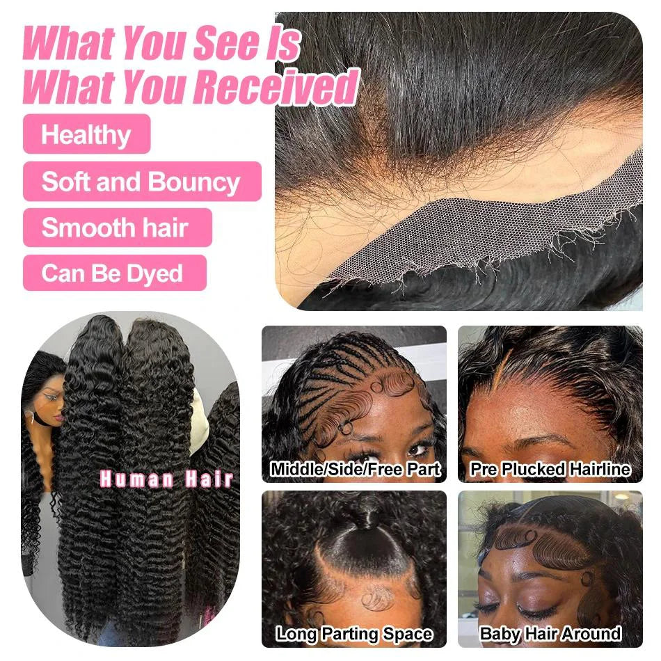High Density 13x6 Hd Lace Frontal Wigs Brazilian 30 40 Inch Loose Deep Wave Curly Human Hair Wigs For Black Women Preplucked