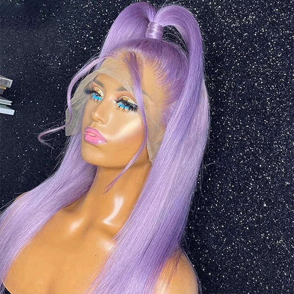 HD Purple 13x4 Straight Lace Frontal Wigs Light Purple Colored Lace Front Wig For Women Transparent Glueless Wigs Pre Plucked