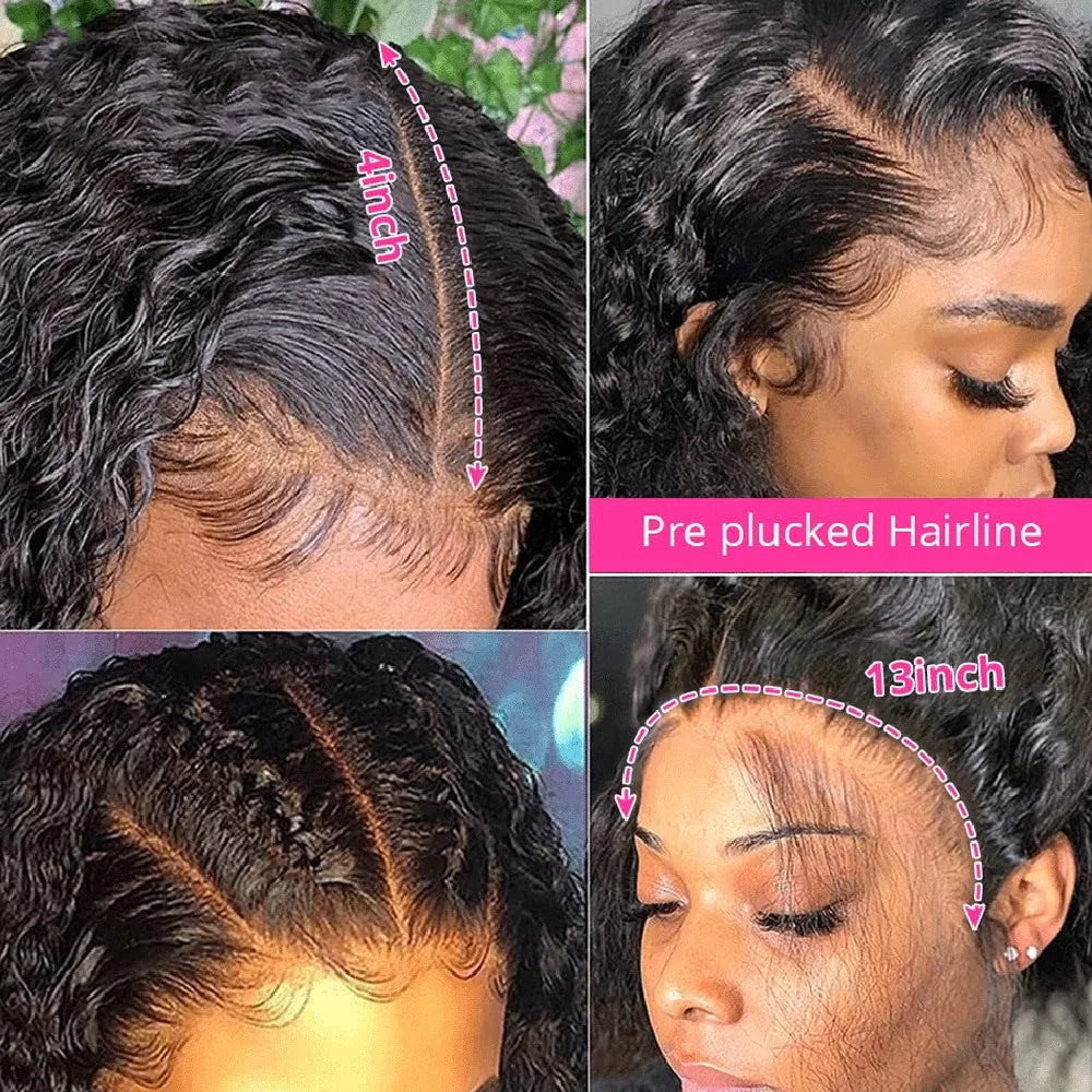 Transparent Remy Deep Wave Lace Front Wig 13x4 13x6 Water Wave Lace Frontal Wig 4X4 Closure Human Hair Wigs For Women Glueless