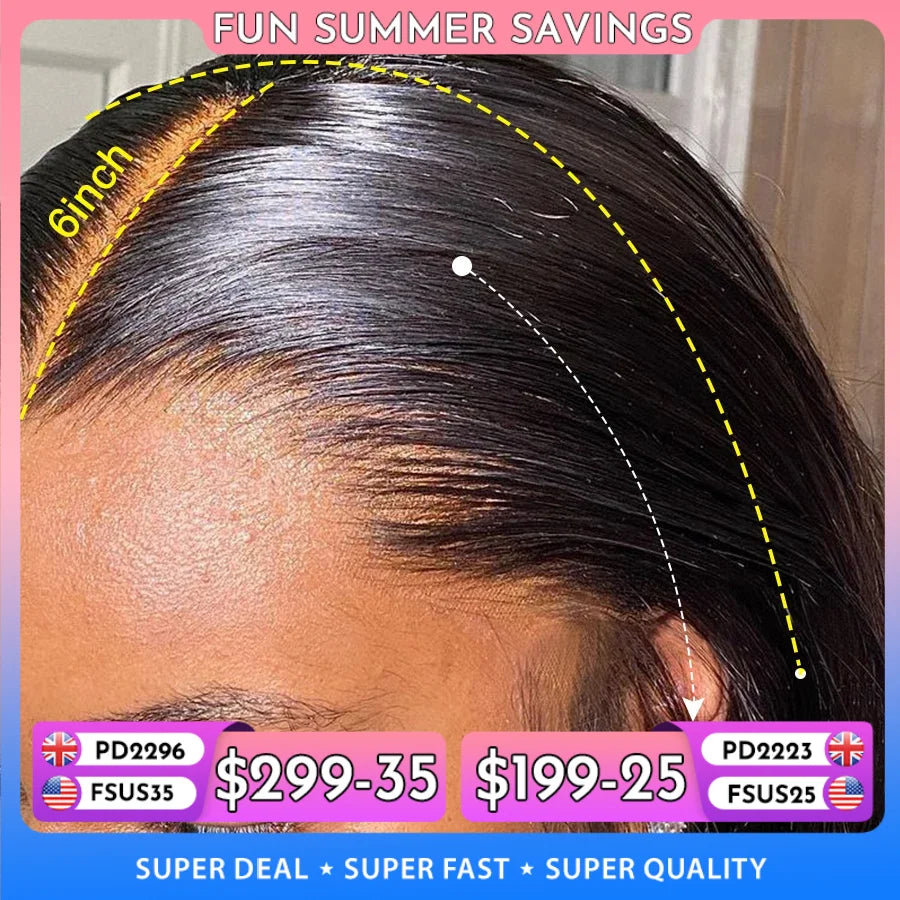 13x6 HD Full Lace Frontal Wigs 250% Invisible HD Lace Front Human Hair Wigs  Straight Melt Skins Pre Plucked Brazilian Hair Wig