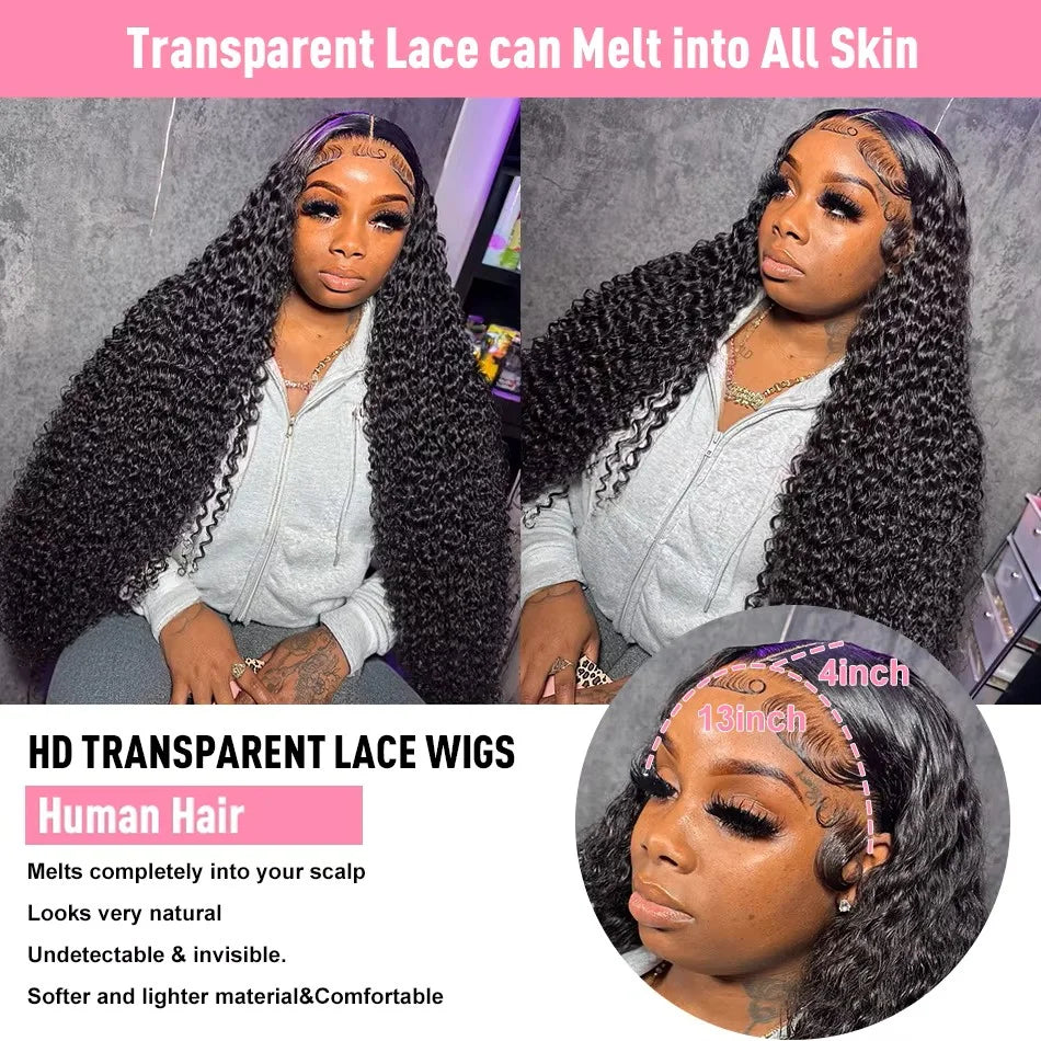 High Density 13x6 Hd Lace Frontal Wigs Brazilian 30 40 Inch Loose Deep Wave Curly Human Hair Wigs For Black Women Preplucked