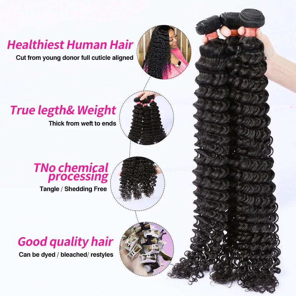 Rosabeauty Deep Wave Human Hair Bundles Brazilian 3 4 Bundles Remy Curly Water Wave Human Hair Extensions Double Weft