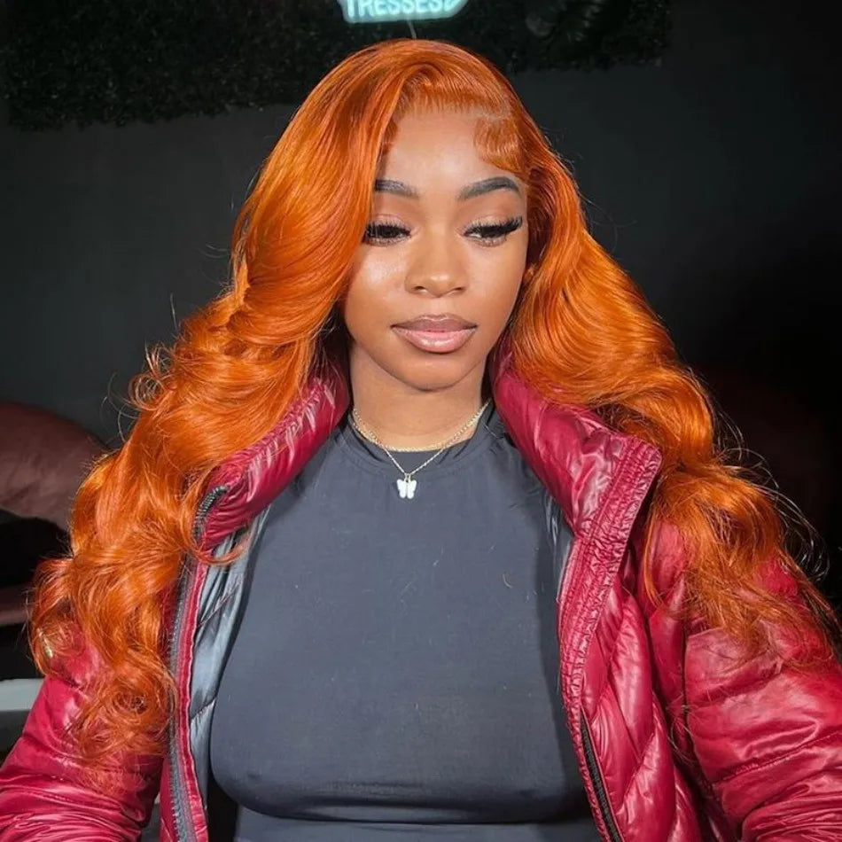 Ginger Human Hair Wigs Body Wave Frontal Wig 13X6 Human Hair 30 Inch Colored Lace Front Wig Brazilian Hair 250 Density For Women