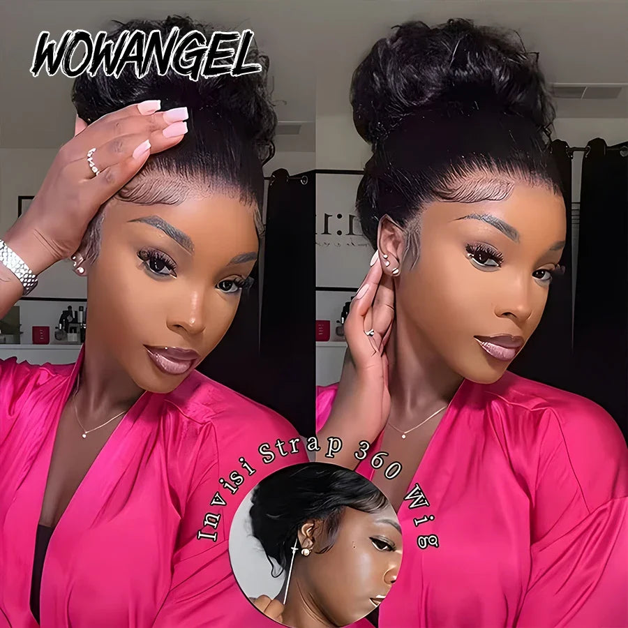 WOWANGEL Hidden Strap 360 Full Lace Frontal Wig Glueless Pre Everything Body Wave Lace Front Human Hair Wigs Invisi Drawstring