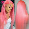 Pink Straight Lace Front Wig Human Hair 13x4 HD Lace Frontal Human Hair Wig Glueless Transparent Brazilian Pink Hair Colored Wig