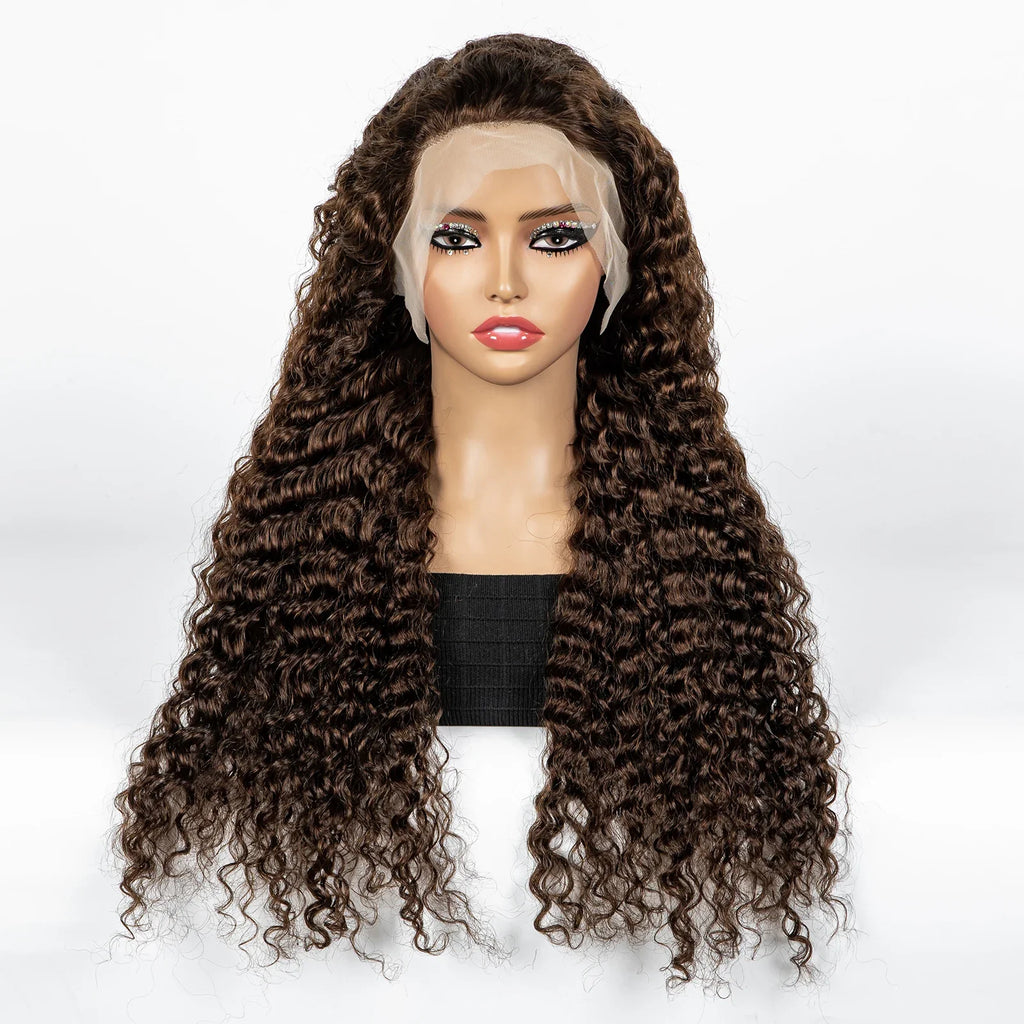 300% Density Ombre 30 Inches Water Wave Wavy Curly Human Hair Wigs 13x4 Transparent Lace Frontal Human Hair Wig for Women