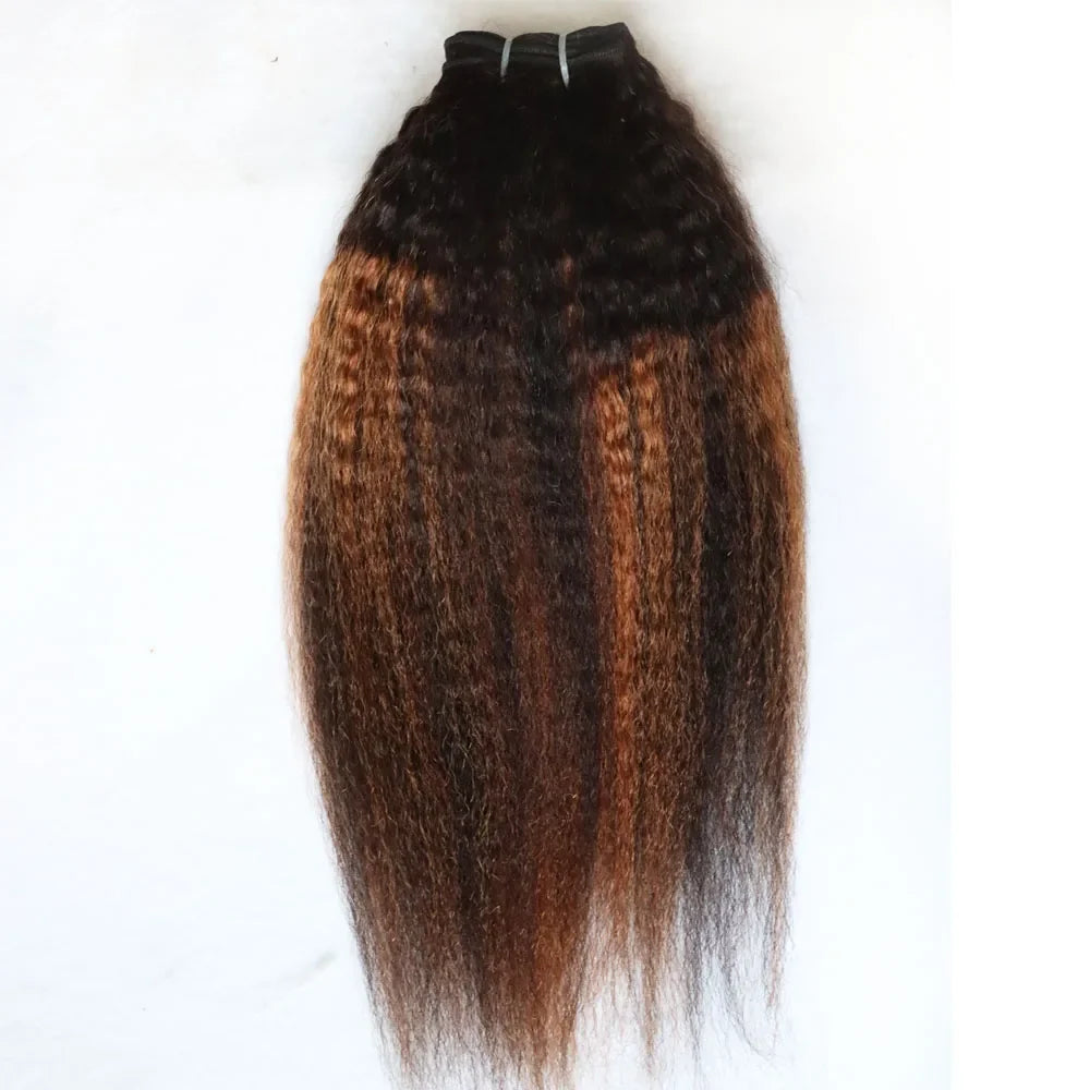 Highlight Blonde Color 1B/30 Brazilian Virgin Human Hair Bundles Weft Kinky Straight Ombre Hair Weaving Coarse Yaki Extensions