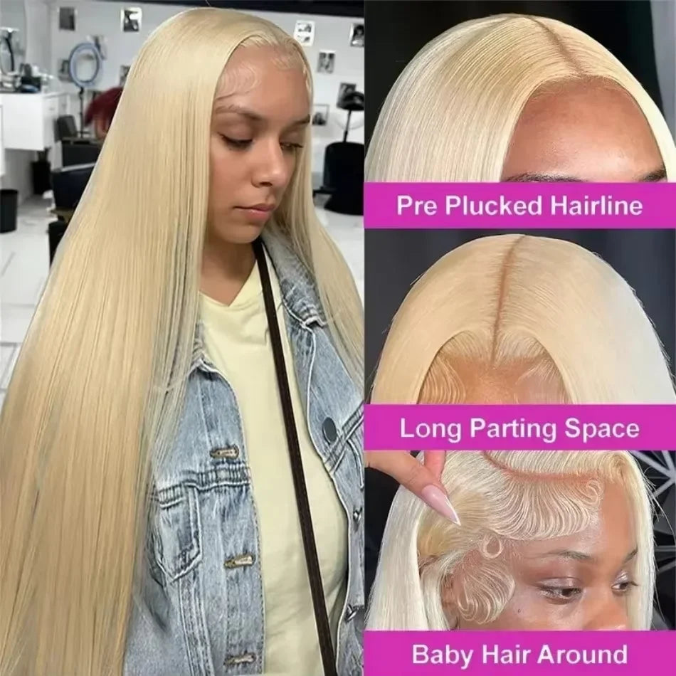 13x6 Hd Lace Frontal Wigs 613 Blonde Straight 100% Human Hair Wig 30 32 Inch Brazilian 200 Density Human Hair Colored Lace Front Pre Plucked Wig