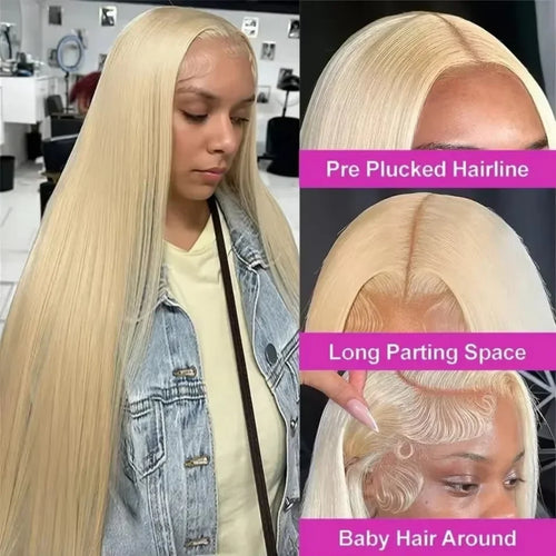 13x6 Hd Lace Frontal Wigs 613 Blonde Straight 100% Human Hair Wig 30 32 Inch Brazilian 200 Density Human Hair Colored Lace Front Pre Plucked Wig