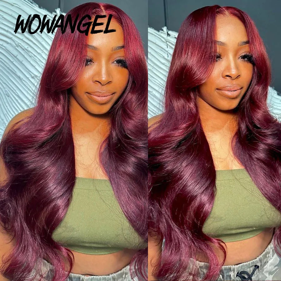 250% 99J Burgundy Colored Wigs 13x6 HD lace Frontal Human Hair Wig Body Wave Red Wigs Pre Cut HD Lace Glueless Wig Melt Skins