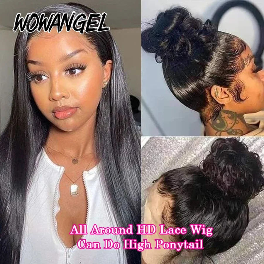WowAngel 28in 360 HD Lace Front Wigs Straight Full Lace Human Hair Wigs Skins Melted Natural Scalp Remy Brazilian Hair For Women