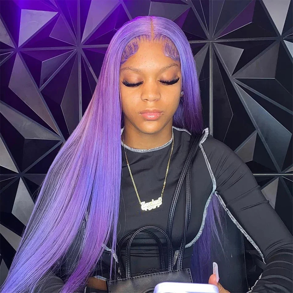 HD Purple 13x4 Straight Lace Frontal Wigs Light Purple Colored Lace Front Wig For Women Transparent Glueless Wigs Pre Plucked