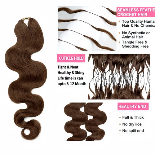 #4 Brown Highlight Human Crochet Hair With String Body Wave Invisible Pre Separated Knotless Crochet Hair Extensions For Braid