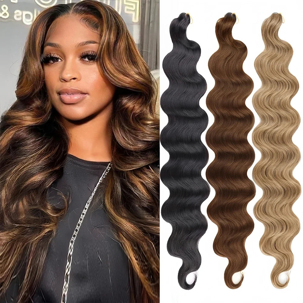 #4 Brown Highlight Human Crochet Hair With String Body Wave Invisible Pre Separated Knotless Crochet Hair Extensions For Braid