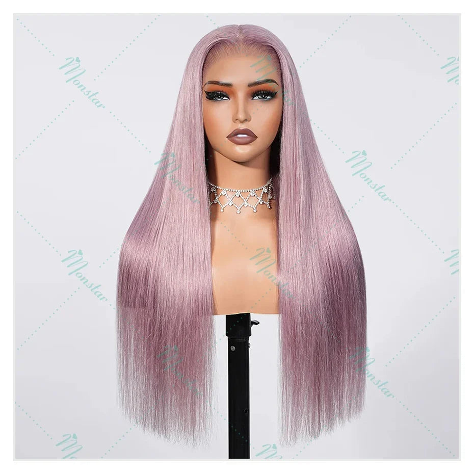 Monstar 13x6 Ash Purple HD Lace Frontal Wig Human Hair Pre Plucked Vietnamese Raw Straight Rose Gold Hair Colored Wigs For Women